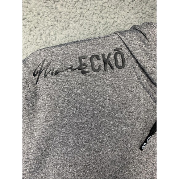 Marc Ecko Cut & Sew Hoodie Mens Medium Gray Full Zip Heathered Pockets Logo - Picture 4 of 14